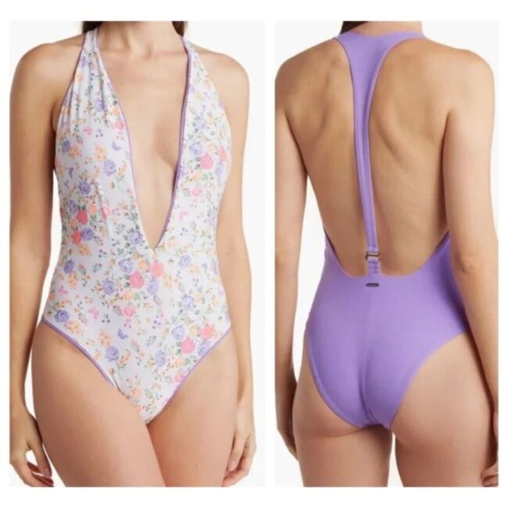 NEW MAAJI DUNES NUDE TIKY REVERSIBLE ONE-PIECE SWIMSUIT IN PURPLE Size L
